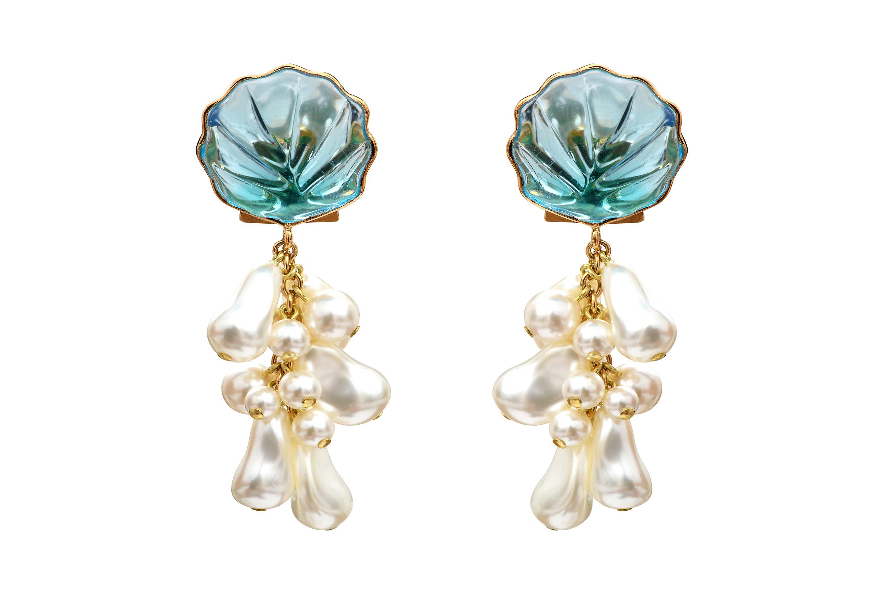 Sea Life Shell Statement Clip Earrings