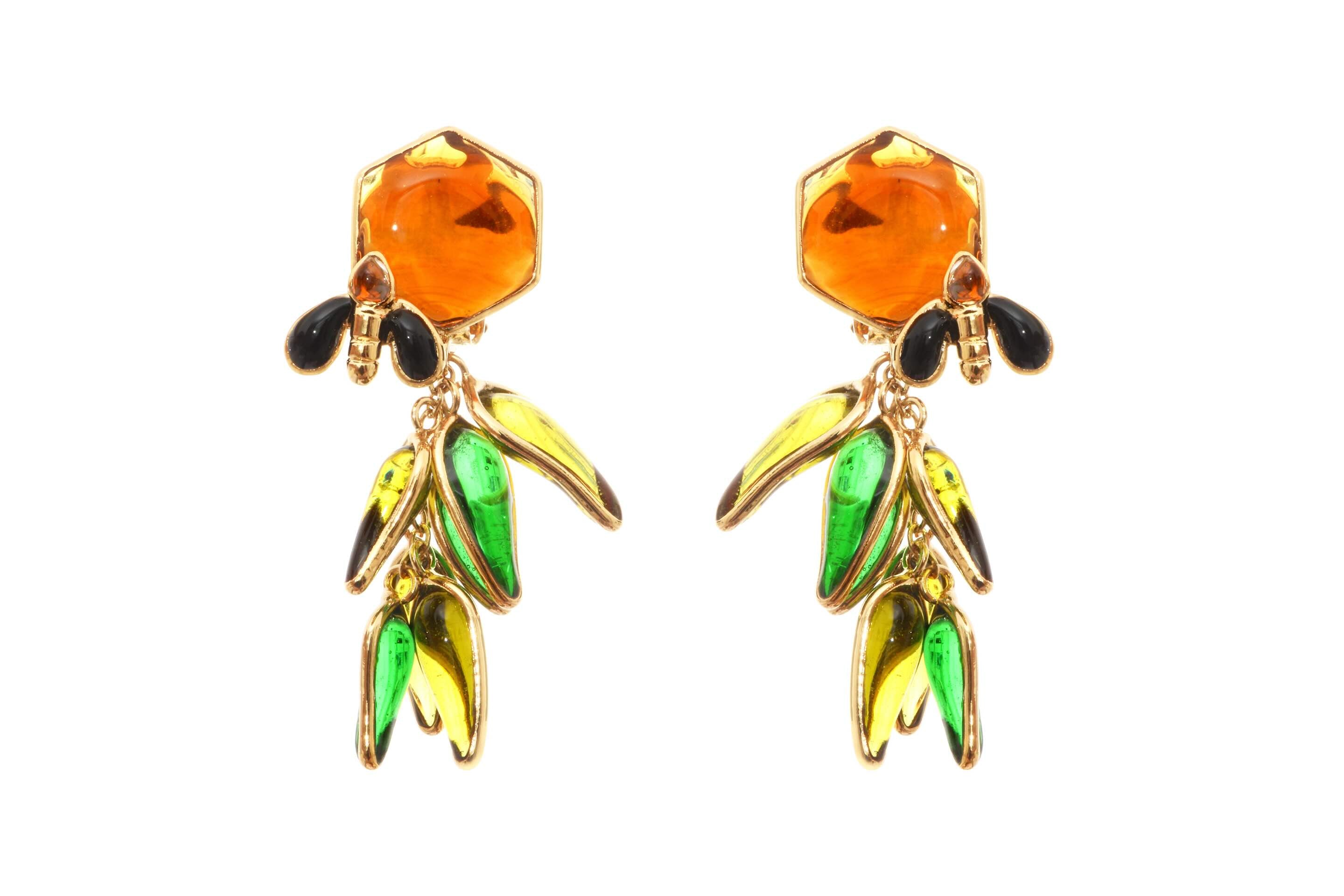 Honey Bee Drop Earrings with leafs