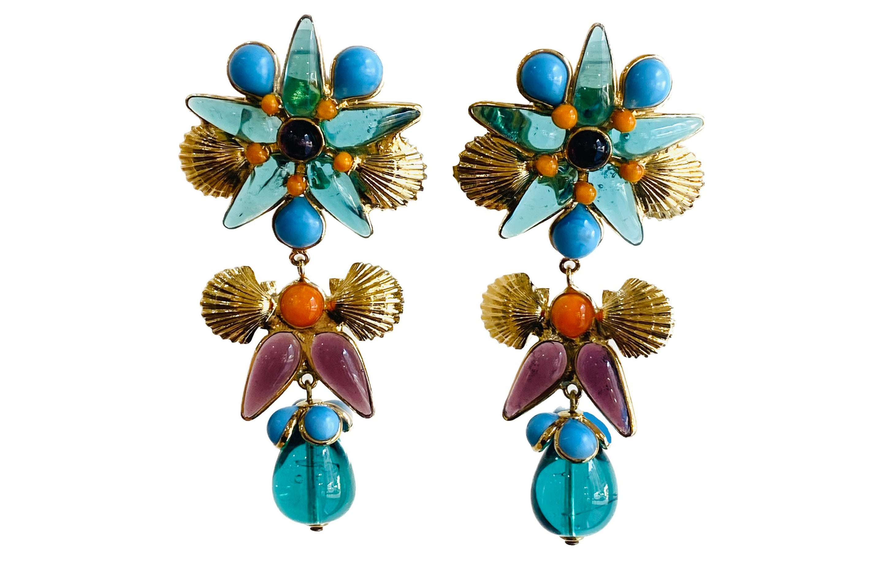 Summer in Greece Long Clip Drop Earrings