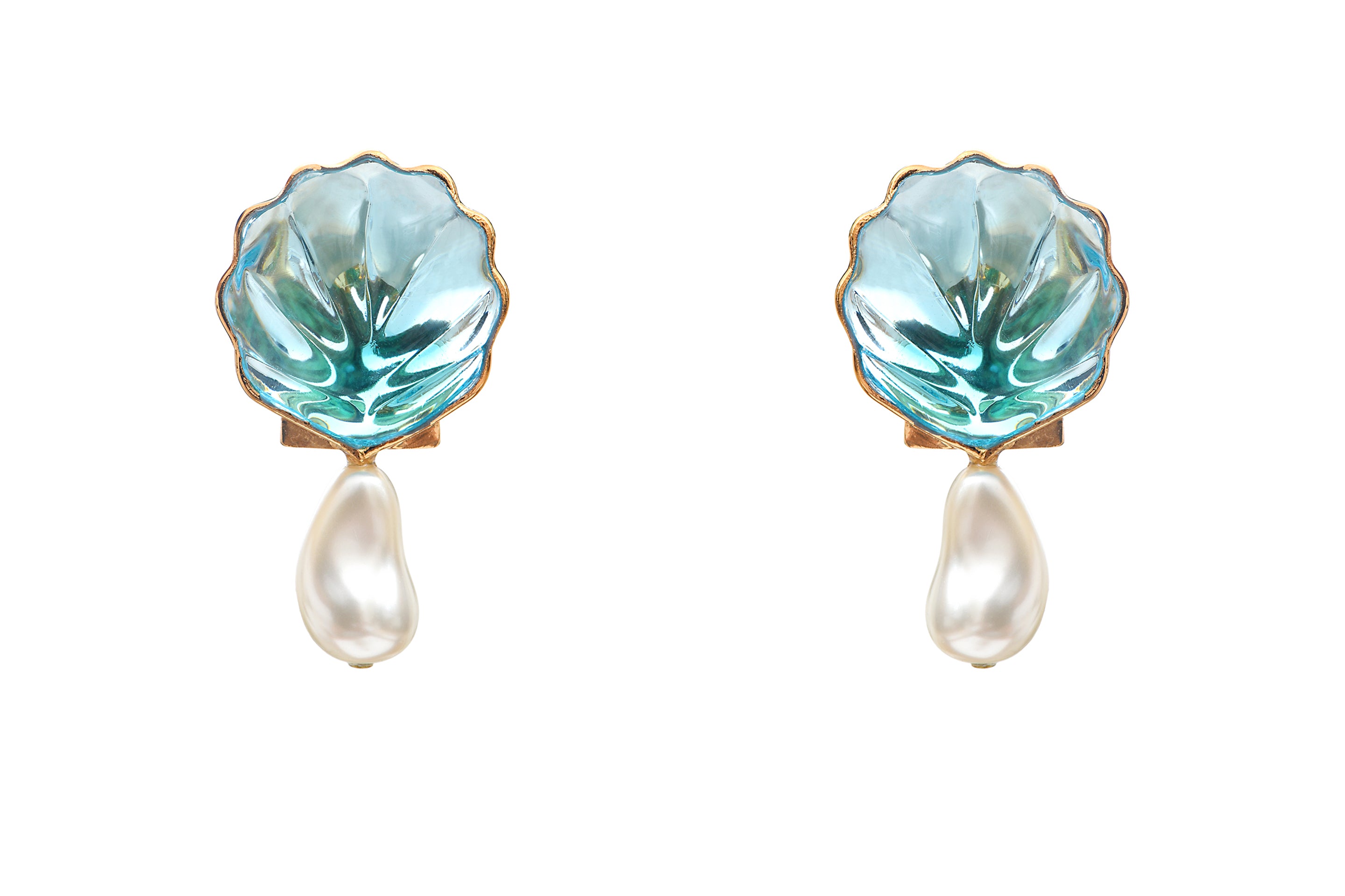 Sea Life Big Shell Clip Earrings with baroque pearls