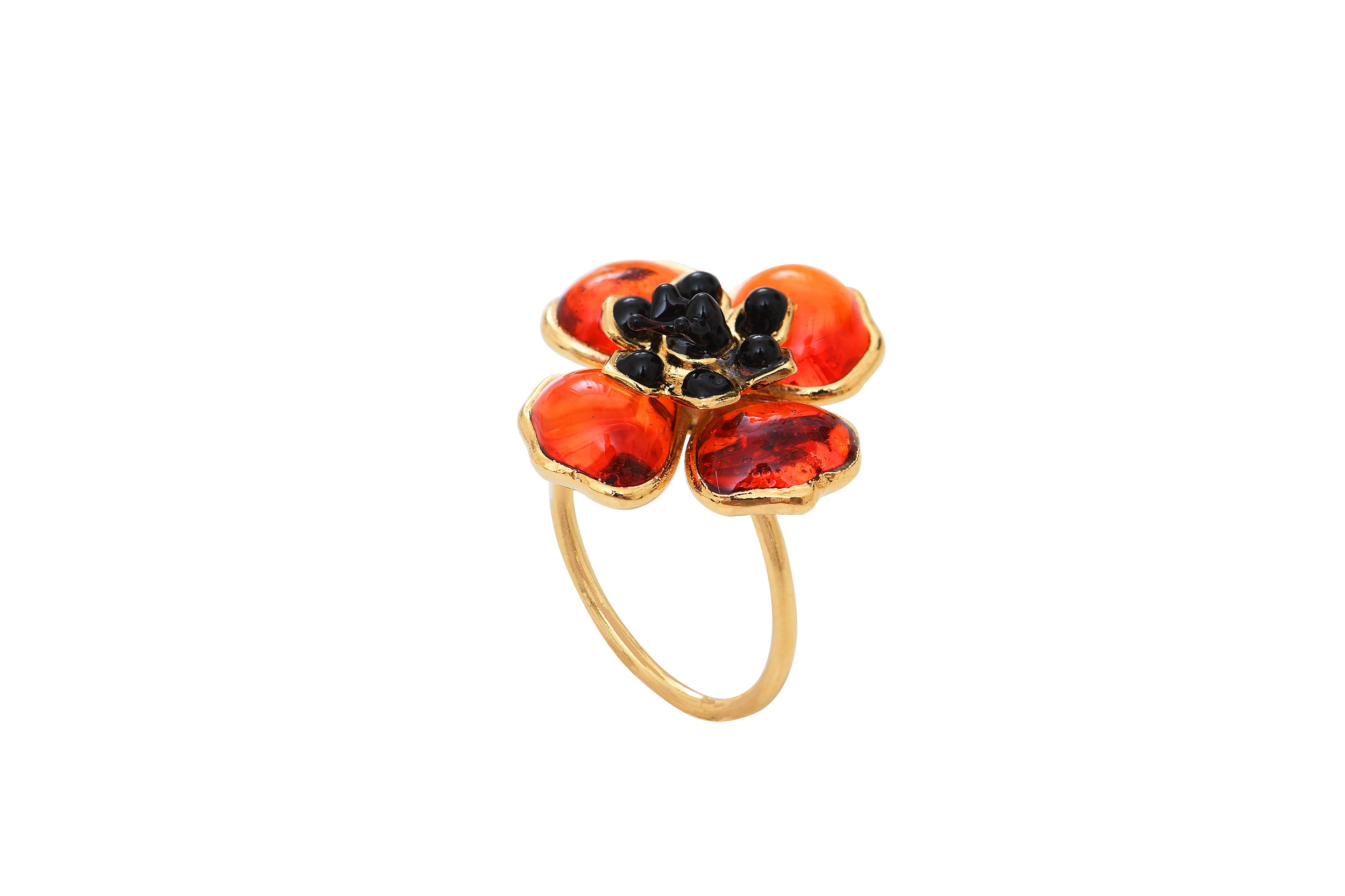 Poppy Flower Small Adjustable Ring