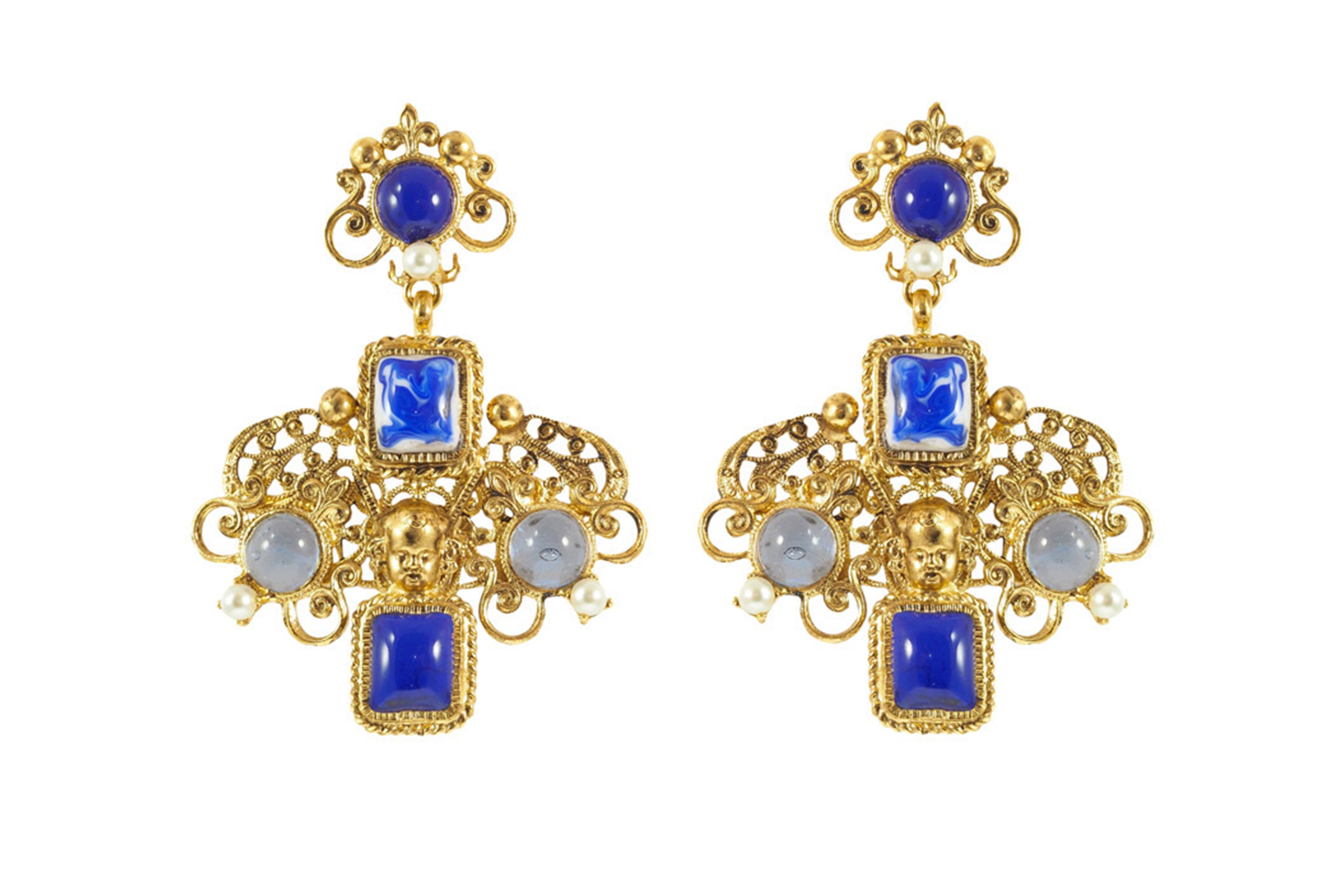 Azulejos Long Clip Drop Earrings