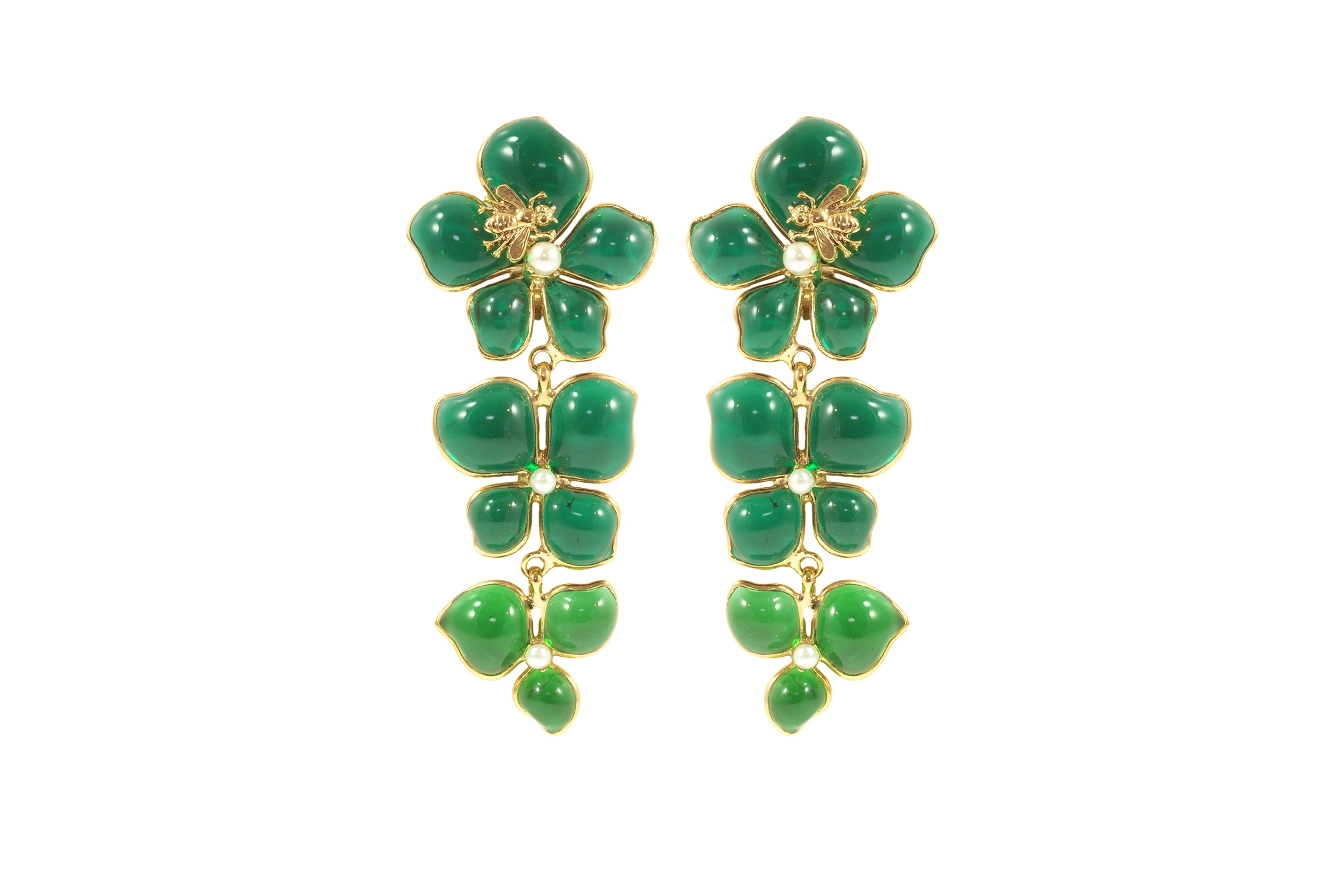 Statement Tropical Shape with Bees Clip Earrings