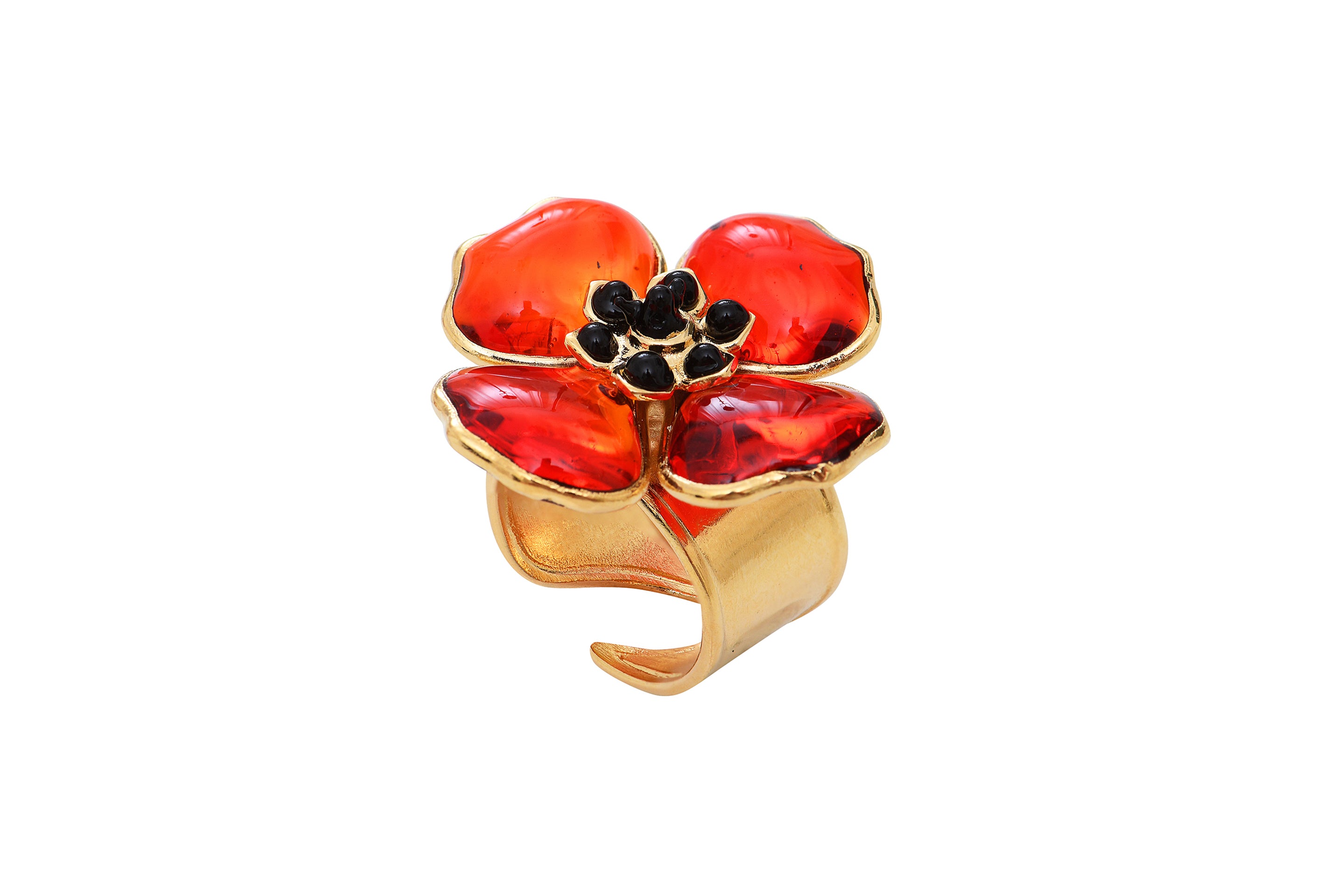 Poppy Flower Big Adjustable Ring