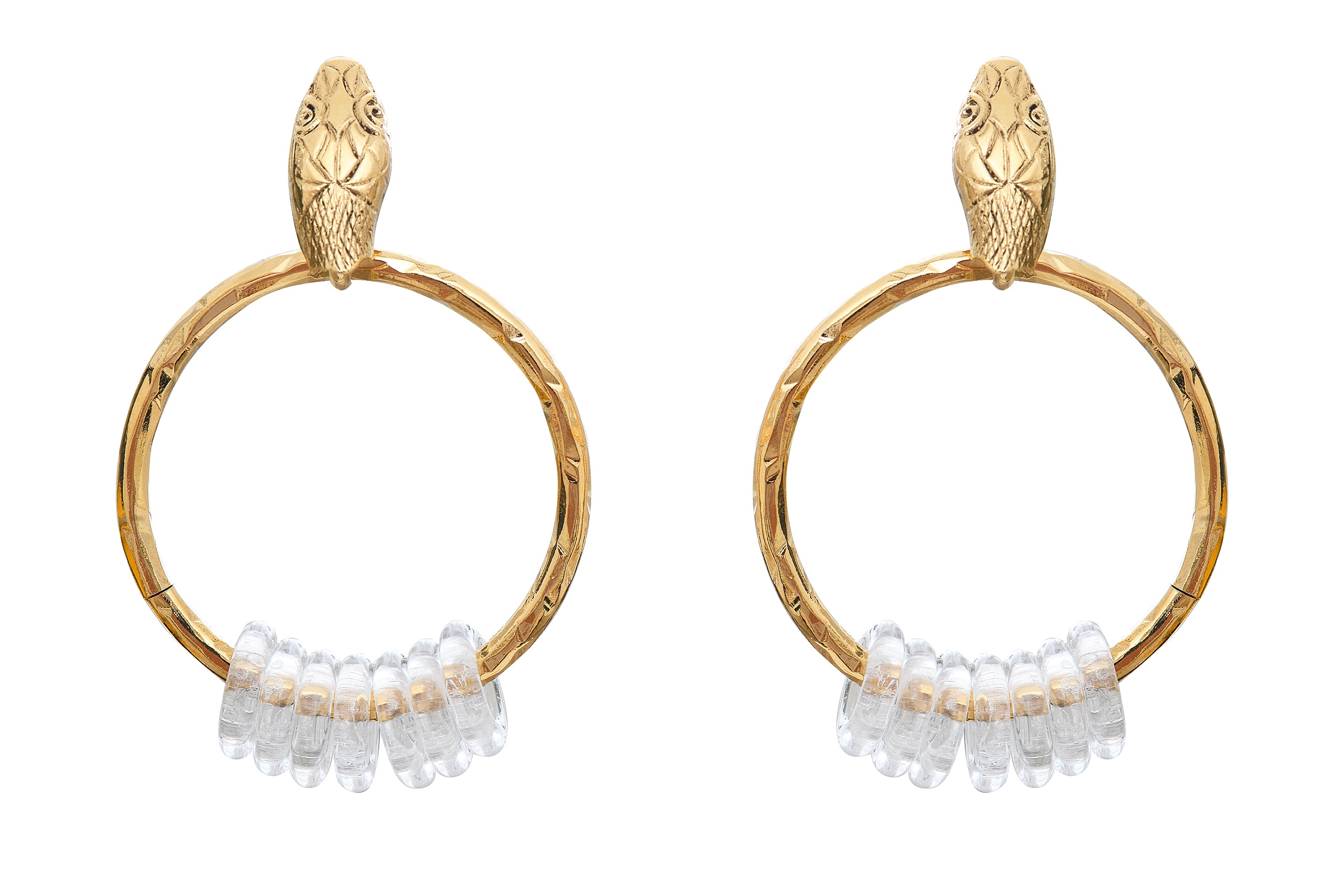 Snake Big Creoles Pierced Earrings with Glass Rings
