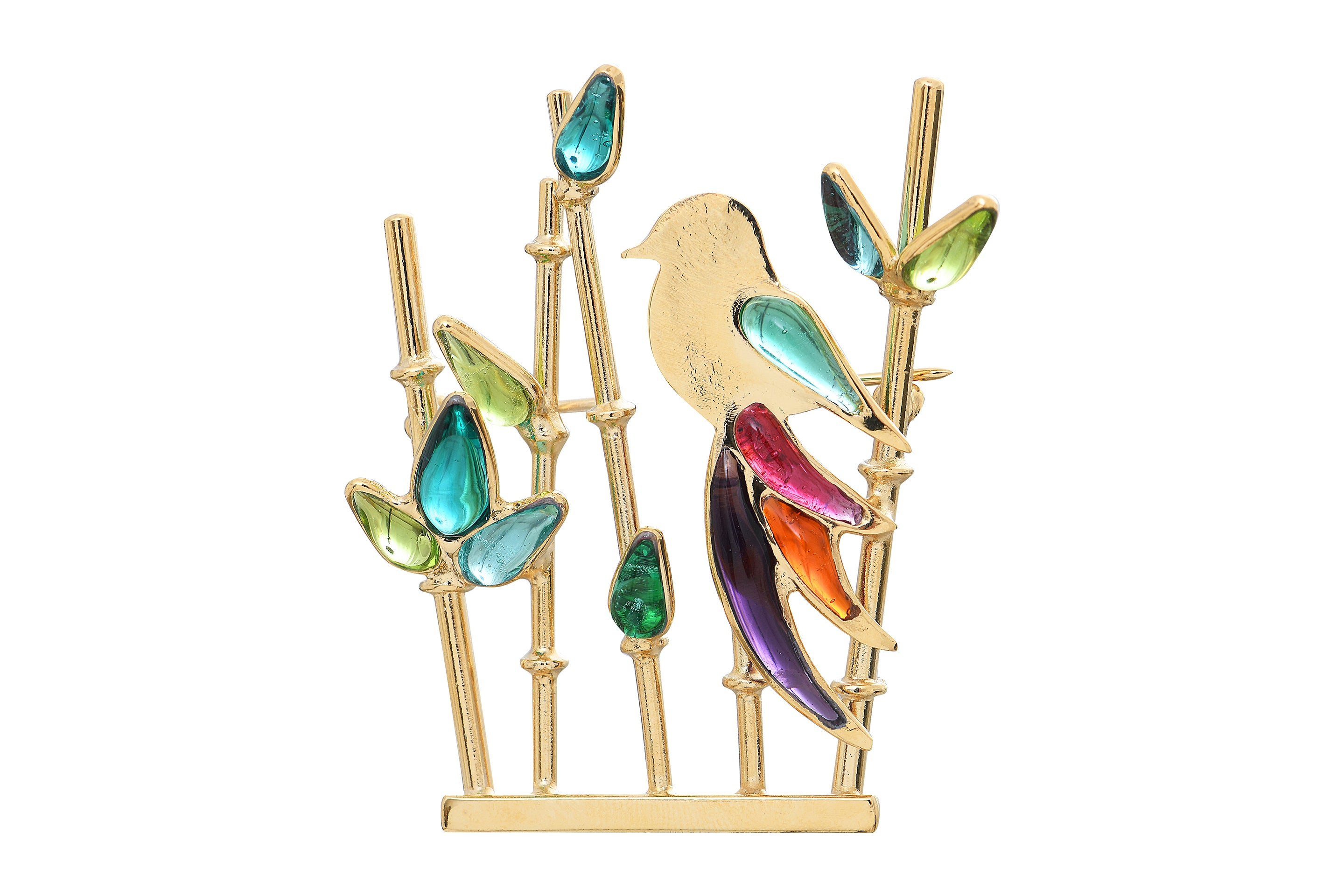 Bamboo Brooch with Tropical Bird