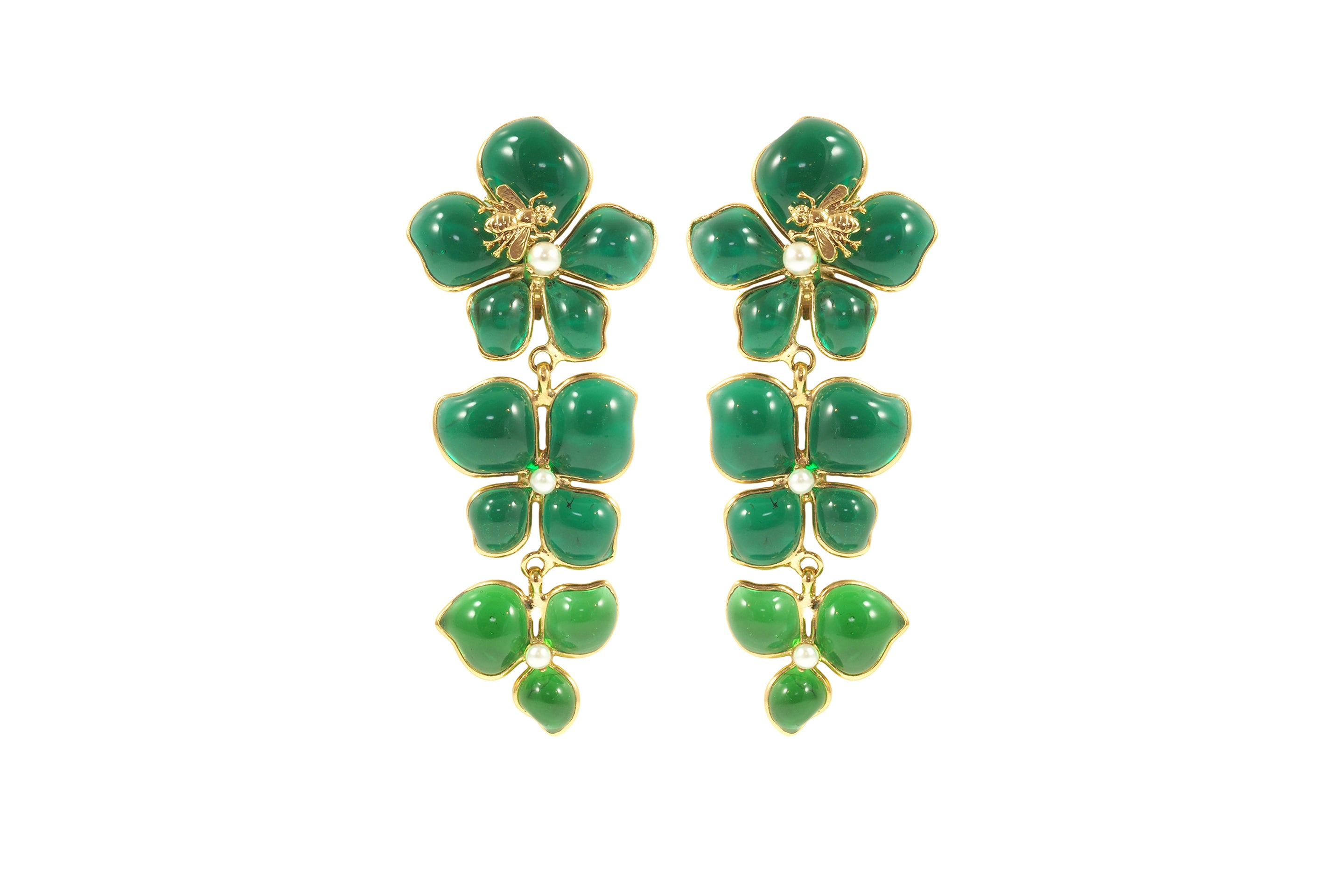 Statement Clover Shape with Bees Clip Earrings